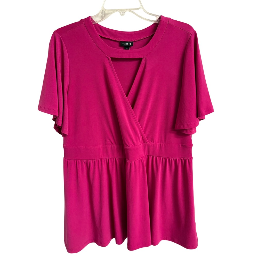 Torrid Pink Cutout Wrap Babydoll Top Short Flutter Sleeve Plus Size 0 L